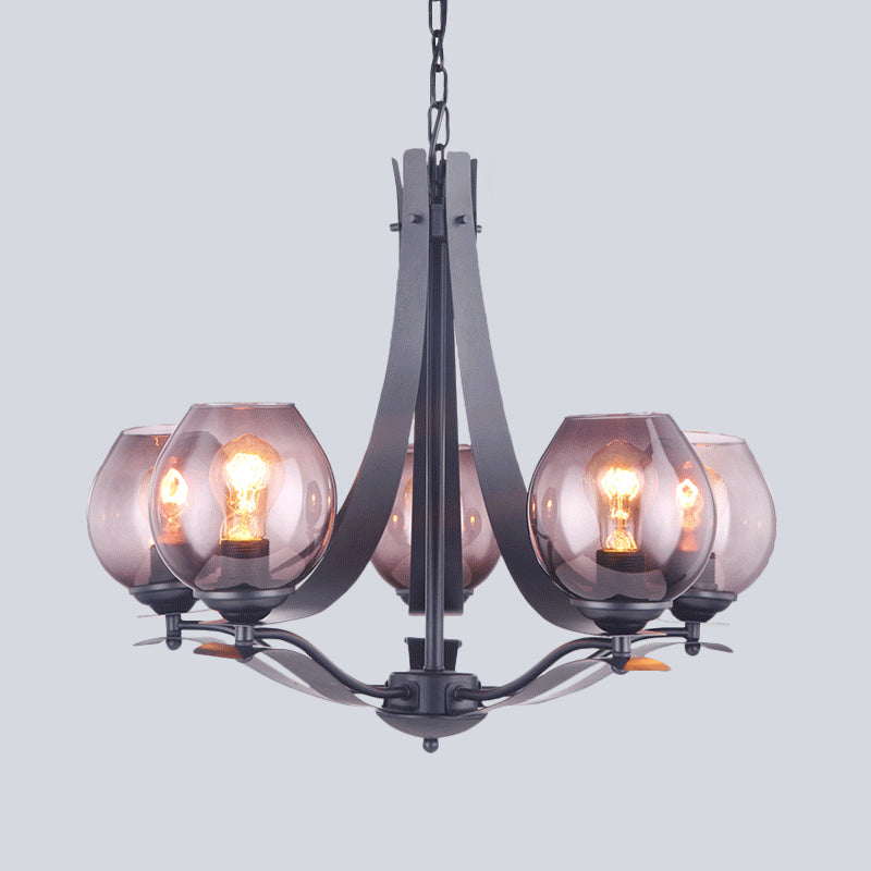 Modern Bud Pendant Light Grey Glass 5 Heads Bedroom LED Ceiling Chandelier with Slim Panel Arm Clearhalo 'Ceiling Lights' 'Chandeliers' 'Glass shade' 'Glass' 'Modern Chandeliers' 'Modern' Lighting' 520471