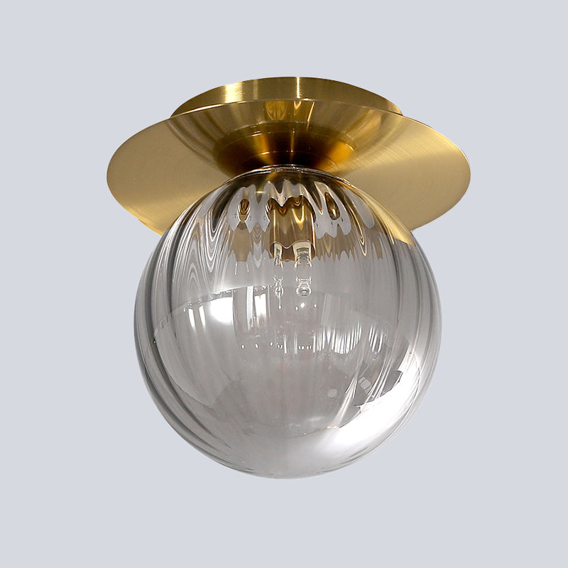 Globe Corridor Flushmount Lighting Smoked Water Glass 1-Head Gold Finish Flush Mount Ceiling Lamp Clearhalo 'Ceiling Lights' 'Close To Ceiling Lights' 'Close to ceiling' 'Flush mount' Lighting' 520648