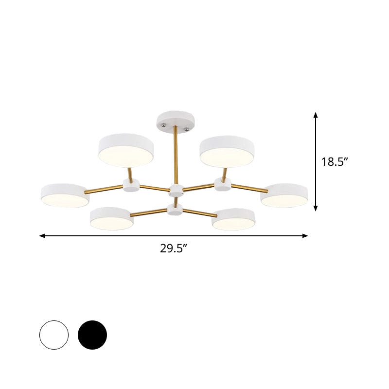 Drum Pendant Chandelier Modern Metallic 6 Lights Black/White Finish Branch Hanging Ceiling Lamp Clearhalo 'Ceiling Lights' 'Chandeliers' 'Modern Chandeliers' 'Modern' Lighting' 536754