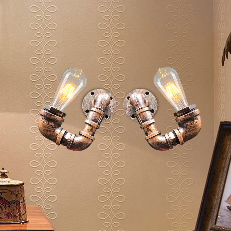 2-Light Double Curved Arm Sconce Antiqued Black/Rust/Gold Finish Metallic Wall Lamp for Restaurant Clearhalo 'Art deco wall lights' 'Cast Iron' 'Glass' 'Industrial wall lights' 'Industrial' 'Middle century wall lights' 'Modern' 'Rustic wall lights' 'Tiffany' 'Traditional wall lights' 'Wall Lamps & Sconces' 'Wall Lights' Lighting' 537078