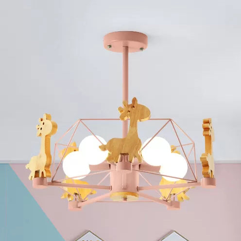 Wire Frame Semi Flush Mount Light with Giraffe 5 Heads Kids Metallic Ceiling Lamp for Child Bedroom Pink B Clearhalo 'Ceiling Lights' 'Chandeliers' Lighting' options 55245_23c5d3d2-4f35-4b13-8287-9cb523a58f9a