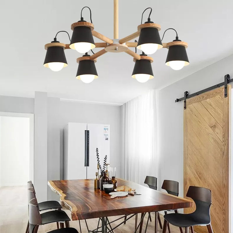 6 Lights Bucket Shade Chandelier Macaron Metal Ceiling Pendant Light for Kindergarten Black Clearhalo 'Ceiling Lights' 'Chandeliers' Lighting' options 55260_8a96875f-afb7-4d6b-b66e-ef27d94dabfd
