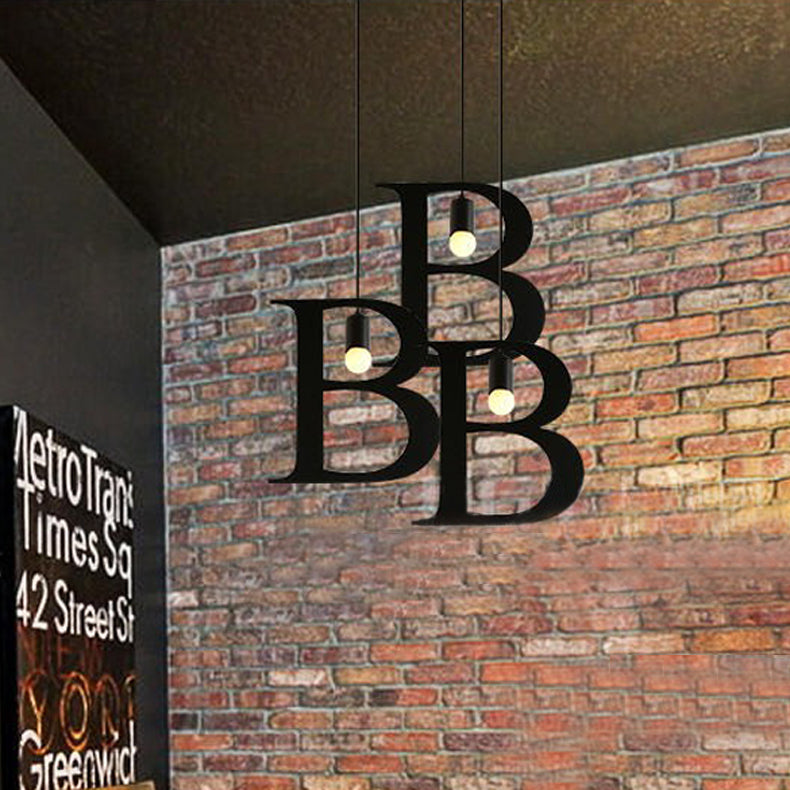 1 Light Letter Shaped Pendant Lighting Industrial Black Stainless Steel Adjustable Ceiling Light Fixture for Bedroom Clearhalo 'Art Deco Pendants' 'Black' 'Cast Iron' 'Ceiling Lights' 'Ceramic' 'Crystal' 'Industrial Pendants' 'Industrial' 'Metal' 'Middle Century Pendants' 'Pendant Lights' 'Pendants' 'Rustic Pendants' 'Tiffany' Lighting' 5575