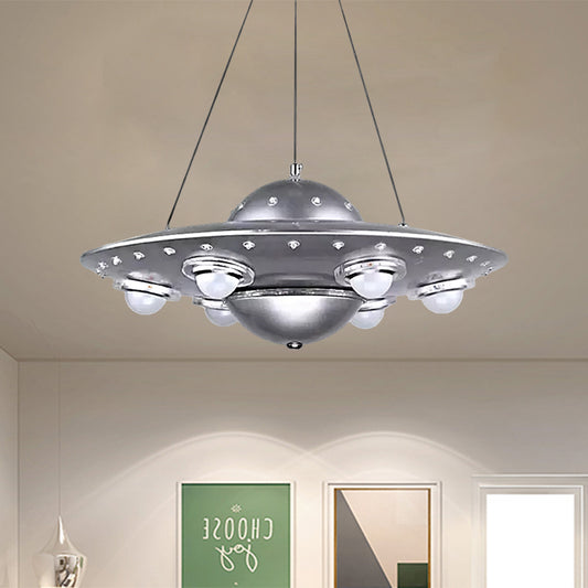 Metal UFO Pendant Light Six Lights Creative Suspension Light in Silver for Boys Bedroom Clearhalo 'Ceiling Lights' 'Chandeliers' Lighting' options 559147