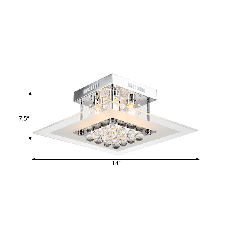 Square Crystal Flush Mount Modern Style 4-Light Chrome Finish Bedroom Ceiling Lamp Clearhalo 'Ceiling Lights' 'Close To Ceiling Lights' 'Close to ceiling' 'Flush mount' Lighting' 560909