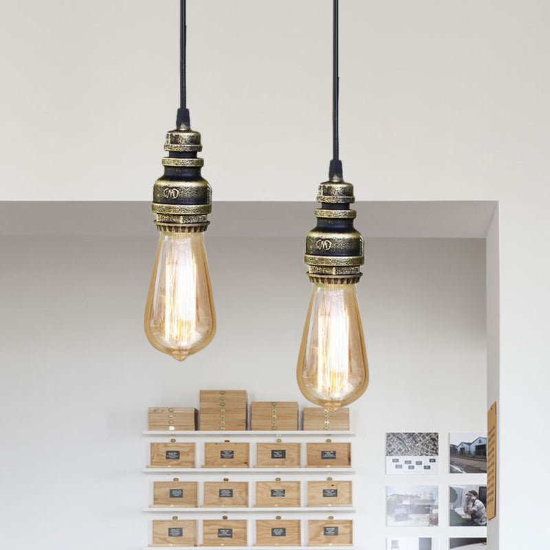 Industrial Stylish Open Bulb Ceiling Fixture 1 Head Metal Adjustable Hanging Lamp with Pipe in Black/Silver Clearhalo 'Art Deco Pendants' 'Black' 'Cast Iron' 'Ceiling Lights' 'Ceramic' 'Crystal' 'Industrial Pendants' 'Industrial' 'Metal' 'Middle Century Pendants' 'Pendant Lights' 'Pendants' 'Rustic Pendants' 'Tiffany' Lighting' 600036