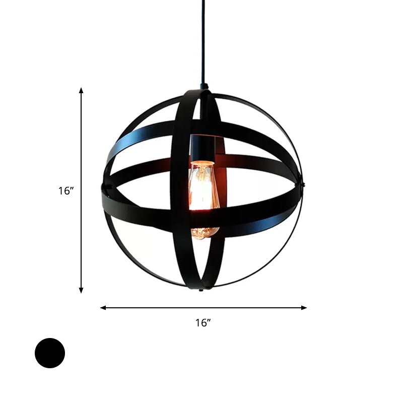 8"/12"/16" W Black Orb Ceiling Lighting Retro Style Iron 1 Head Living Room Black Hanging Lamp Clearhalo 'Art Deco Pendants' 'Black' 'Cast Iron' 'Ceiling Lights' 'Ceramic' 'Crystal' 'Industrial Pendants' 'Industrial' 'Metal' 'Middle Century Pendants' 'Pendant Lights' 'Pendants' 'Rustic Pendants' 'Tiffany' Lighting' 601489