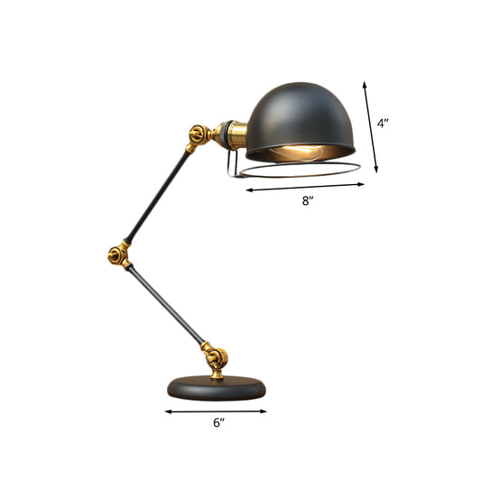 1 Bulb Dome Task Light Industrial Black Finish Metallic Table Lamp with Ring Detail and Swing Arm, 6.5"/8" Width Clearhalo 'Lamps' 'Table Lamps' Lighting' 603053