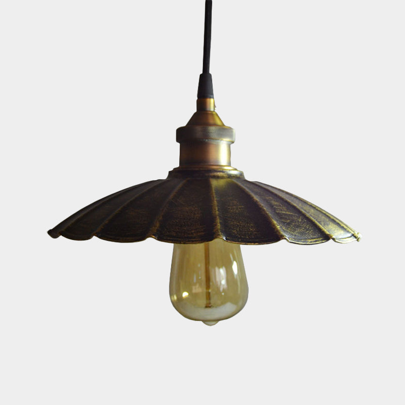 1-Light Pendant Light Fixture Rustic Scalloped Metallic Hanging Lamp in Bronze, 10"/14"/16.5" Width Clearhalo 'Art Deco Pendants' 'Cast Iron' 'Ceiling Lights' 'Ceramic' 'Crystal' 'Industrial Pendants' 'Industrial' 'Metal' 'Middle Century Pendants' 'Pendant Lights' 'Pendants' 'Tiffany' Lighting' 603353