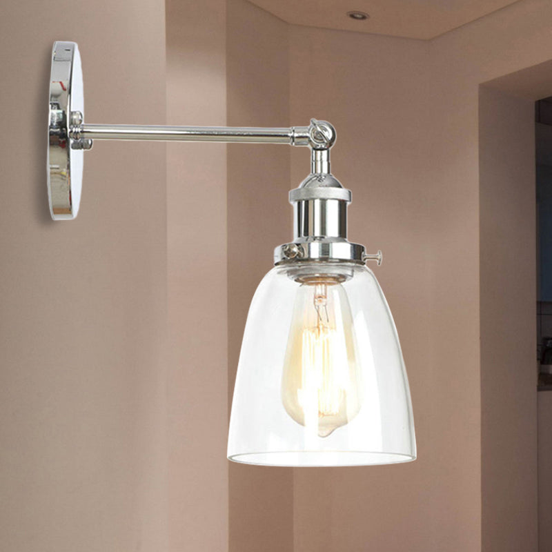 Bronze/Brass/Copper One Light Sconce Light Vintage Style Clear Glass Tapered Lighting Fixture for Living Room Clearhalo 'Cast Iron' 'Glass' 'Industrial wall lights' 'Industrial' 'Middle century wall lights' 'Modern' 'Tiffany' 'Traditional wall lights' 'Wall Lamps & Sconces' 'Wall Lights' Lighting' 605692