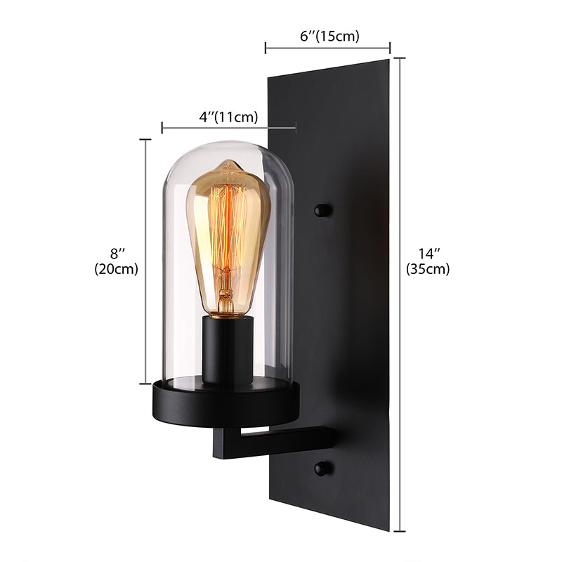 One Bulb Wall Light with Pill Capsule Shade Clear Glass Industrial Living Room Sconce Lighting Fixture in Black Clearhalo 'Cast Iron' 'Glass' 'Industrial wall lights' 'Industrial' 'Middle century wall lights' 'Modern' 'Tiffany' 'Traditional wall lights' 'Wall Lamps & Sconces' 'Wall Lights' Lighting' 605720