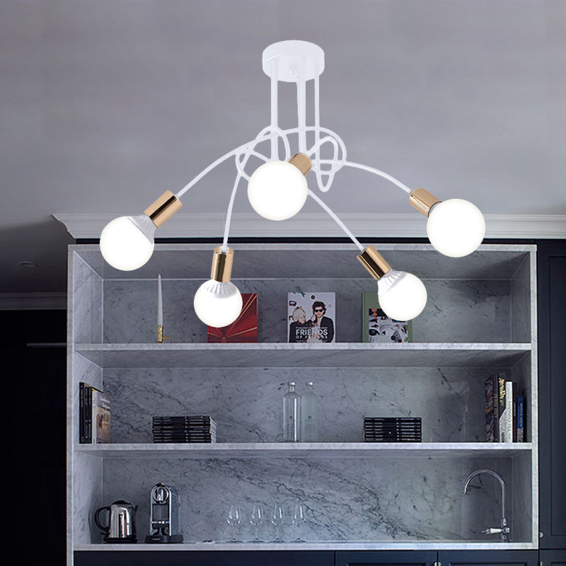 Black/Gold Twisted Semi Flush Mount Lighting with Open Bulb Industrial Metal 3/5/6-Light Kitchen Ceiling Light Clearhalo 'Ceiling Lights' 'Close To Ceiling Lights' 'Close to ceiling' 'Semi-flushmount' Lighting' 606059