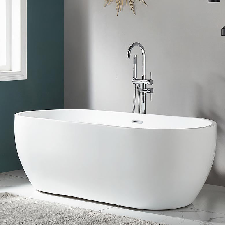 Modern White Acrylic Bath Tub Oval Freestanding Bathtub for Home Tub with Freestanding Tub Fillers Clearhalo 'Bathroom Remodel & Bathroom Fixtures' 'Bathtubs' 'Home Improvement' 'home_improvement' 'home_improvement_bathtubs' 'Showers & Bathtubs' 6075423