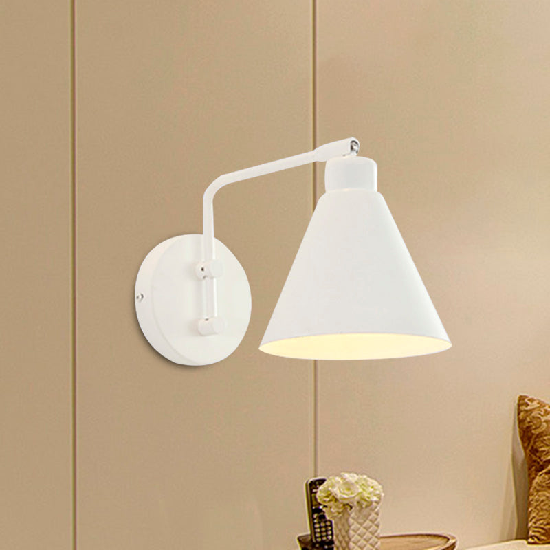 1-Head Cone Sconce Light Fixture Farmhouse White/Black Finish Iron Rotatable Wall Mount for Living Room Clearhalo 'Art deco wall lights' 'Cast Iron' 'Glass' 'Industrial wall lights' 'Industrial' 'Middle century wall lights' 'Modern' 'Rustic wall lights' 'Tiffany' 'Traditional wall lights' 'Wall Lamps & Sconces' 'Wall Lights' Lighting' 612121