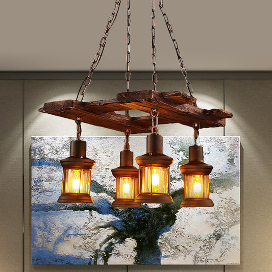 Kerosene Clear Glass Chandelier Lighting Industrial 4-Light Coffee Shop Pendant Light with Rust Chain Clearhalo 'Carpenter Chandeliers' 'Ceiling Lights' 'Chandeliers' 'Industrial Chandeliers' 'Industrial' 'Middle Century Chandeliers' 'Modern' 'Tiffany' Lighting' 612646
