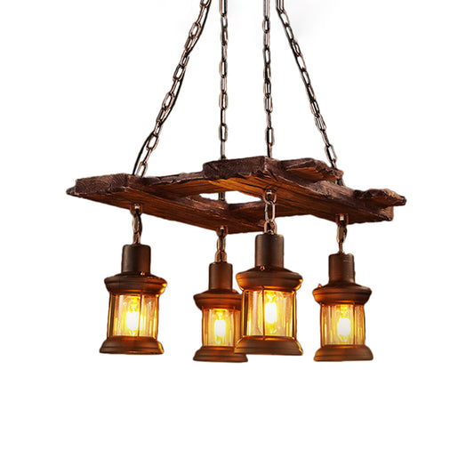 Kerosene Clear Glass Chandelier Lighting Industrial 4-Light Coffee Shop Pendant Light with Rust Chain Clearhalo 'Carpenter Chandeliers' 'Ceiling Lights' 'Chandeliers' 'Industrial Chandeliers' 'Industrial' 'Middle Century Chandeliers' 'Modern' 'Tiffany' Lighting' 612647