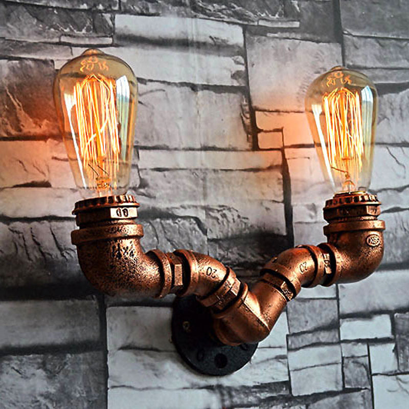 Copper Finish 2 Bulbs Wall Mount Light Rustic Stylish Metal Water Pipe Wall Sconce for Living Room Clearhalo 'Art deco wall lights' 'Cast Iron' 'Glass' 'Industrial wall lights' 'Industrial' 'Middle century wall lights' 'Modern' 'Rustic wall lights' 'Tiffany' 'Traditional wall lights' 'Wall Lamps & Sconces' 'Wall Lights' Lighting' 612806