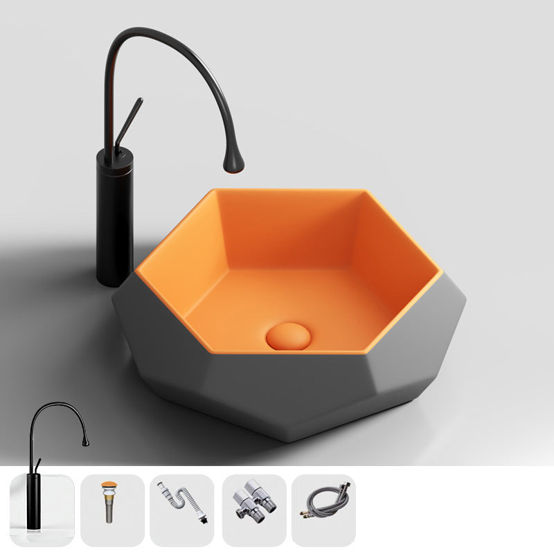Modern Specialty Wash Stand Porcelain Vessel Lavatory Sink for Home Gray Orange Sink with Faucet Clearhalo 'Bathroom Remodel & Bathroom Fixtures' 'Bathroom Sinks & Faucet Components' 'Bathroom Sinks' 'bathroom_sink' 'Home Improvement' 'home_improvement' 'home_improvement_bathroom_sink' 6149927