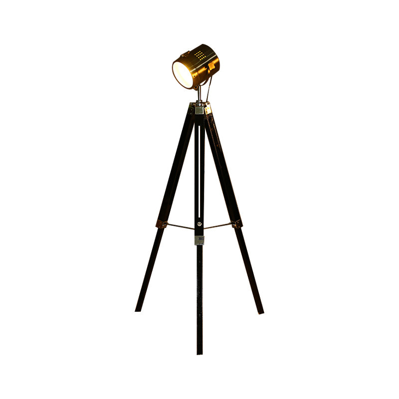 1 Light Tripod Standing Floor Light Industrial Style Black/White Finish Metallic Spotlight for Living Room Clearhalo 'Floor Lamps' 'Lamps' Lighting' 616371