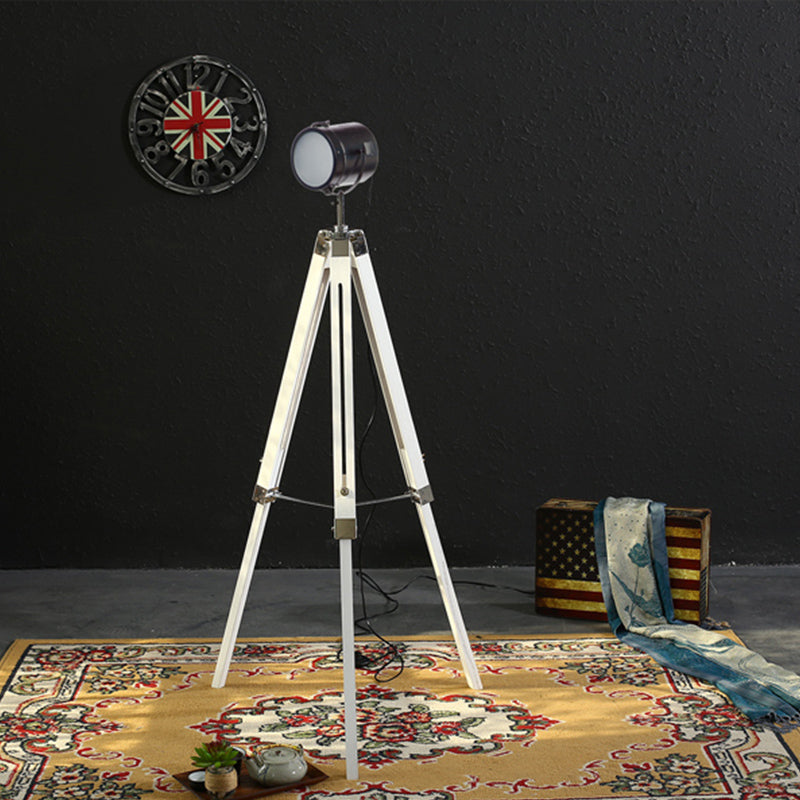 1 Light Tripod Floor Light Vintage Industrial Black/White Metallic Standing Floor Light for Living Room Clearhalo 'Floor Lamps' 'Lamps' Lighting' 616387
