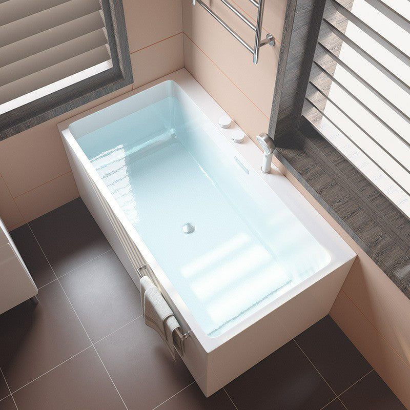 Acrylic Rectangular Back to Wall Bath Tub Freestanding Bathtub with Center Drain 51"L x 28"W x 24"H Tub with Silver 5-Piece Set Clearhalo 'Bathroom Remodel & Bathroom Fixtures' 'Bathtubs' 'Home Improvement' 'home_improvement' 'home_improvement_bathtubs' 'Showers & Bathtubs' 6194007