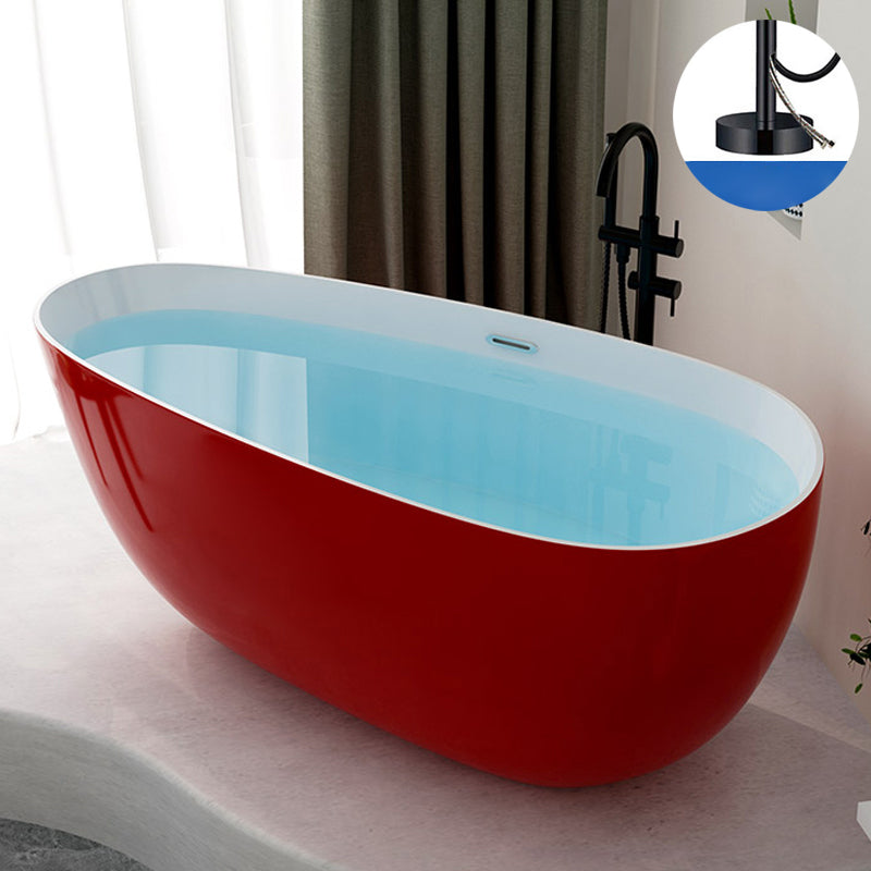 Contemporary Soaking Freestanding Bathtub Acrylic-Fiberglass Oval Bathtub Red Tub with Freestanding Tub Fillers Clearhalo 'Bathroom Remodel & Bathroom Fixtures' 'Bathtubs' 'Home Improvement' 'home_improvement' 'home_improvement_bathtubs' 'Showers & Bathtubs' 6194061