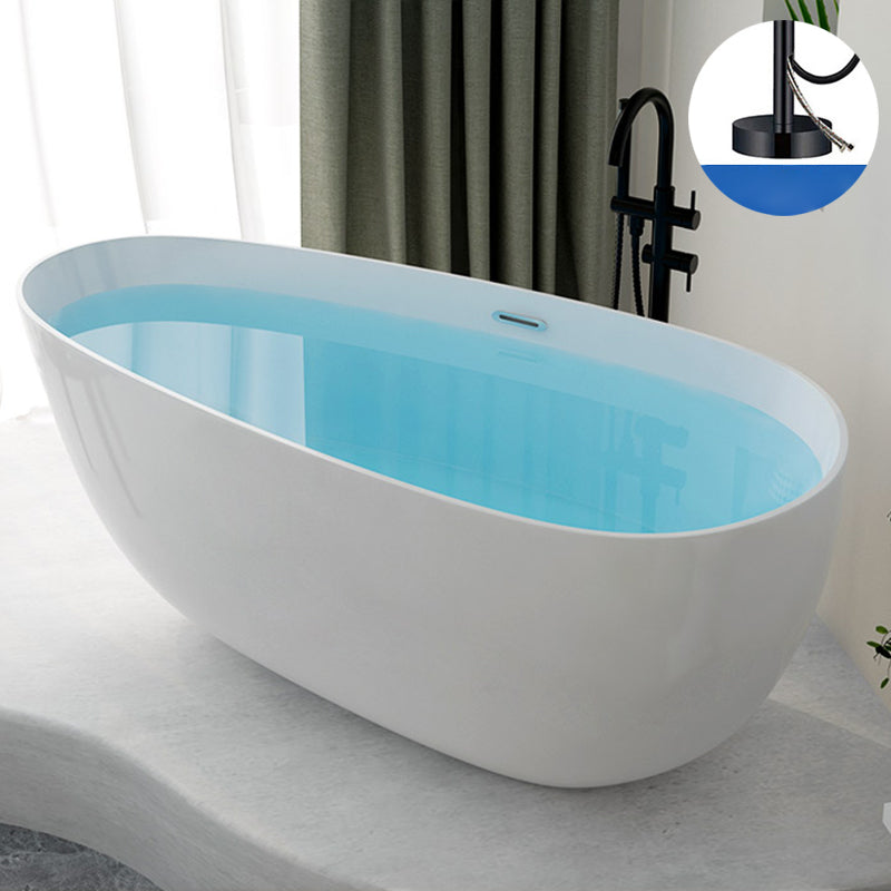 Contemporary Soaking Freestanding Bathtub Acrylic-Fiberglass Oval Bathtub White Tub with Freestanding Tub Fillers Clearhalo 'Bathroom Remodel & Bathroom Fixtures' 'Bathtubs' 'Home Improvement' 'home_improvement' 'home_improvement_bathtubs' 'Showers & Bathtubs' 6194062