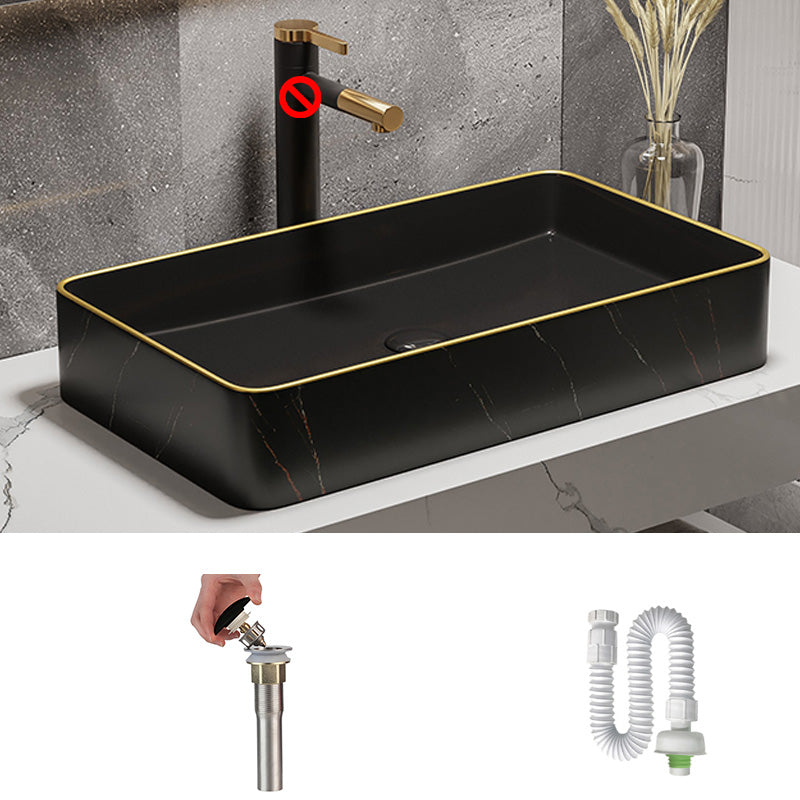 Modern Bathroom Sink Porcelain Pop-Up Drain Rectangular Vessel Bathroom Sink 24.4"L x 13.8"W x 4.3"H Gold-Black Clearhalo 'Bathroom Remodel & Bathroom Fixtures' 'Bathroom Sinks & Faucet Components' 'Bathroom Sinks' 'bathroom_sink' 'Home Improvement' 'home_improvement' 'home_improvement_bathroom_sink' 6197598