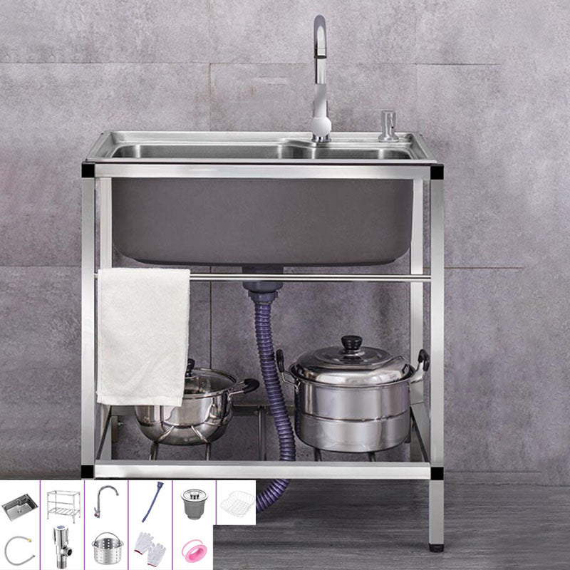 Modern Workstation Ledge Stainless Steel with Accessories and Faucet Kitchen Bar Sink 27.6"L x 18.1"W x 29.5"H Sink with Faucet Clearhalo 'Home Improvement' 'home_improvement' 'home_improvement_kitchen_sinks' 'Kitchen Remodel & Kitchen Fixtures' 'Kitchen Sinks & Faucet Components' 'Kitchen Sinks' 'kitchen_sinks' 6211939