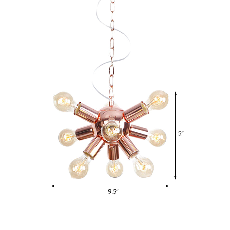 Rose Gold Starburst Chandelier Light Retro Style Metallic 6/9 Lights Suspension Light for Restaurant Clearhalo 'Cast Iron' 'Ceiling Lights' 'Chandeliers' 'Industrial Chandeliers' 'Industrial' 'Metal' 'Middle Century Chandeliers' 'Rustic Chandeliers' 'Tiffany' Lighting' 622293