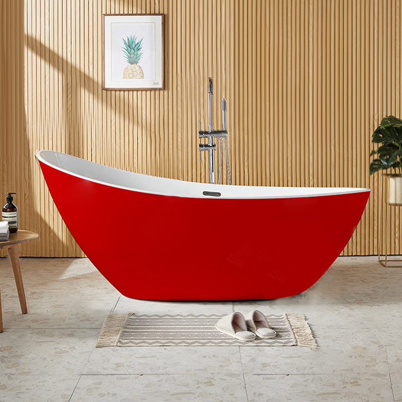 Modern Single Slipper Bathtub Acrylic with Center-Front Drain Tub Red Tub with Freestanding Tub Fillers Clearhalo 'Bathroom Remodel & Bathroom Fixtures' 'Bathtubs' 'Home Improvement' 'home_improvement' 'home_improvement_bathtubs' 'Showers & Bathtubs' 6237416