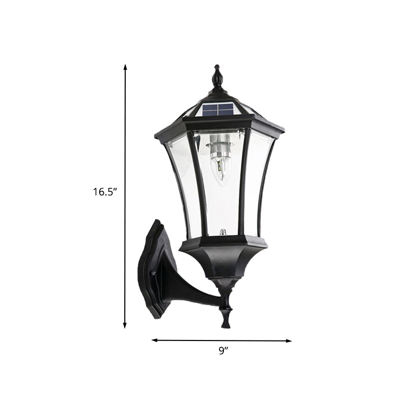 Hexagonal Corridor Wall Lighting Farmhouse Clear Glass 1 Bulb Black Solar Energy Wall Lamp Sconce Clearhalo 'Wall Lamps & Sconces' 'Wall Lights' Lighting' 623832