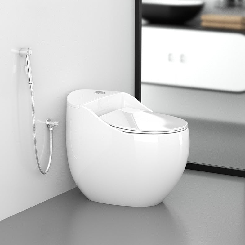 Round-Front Flush Toilet Ceramic Modern One-Piece Toilet with Slow Close Seat White 10" Clearhalo 'Bathroom Remodel & Bathroom Fixtures' 'Home Improvement' 'home_improvement' 'home_improvement_toilets' 'Toilets & Bidets' 'Toilets' 6242268
