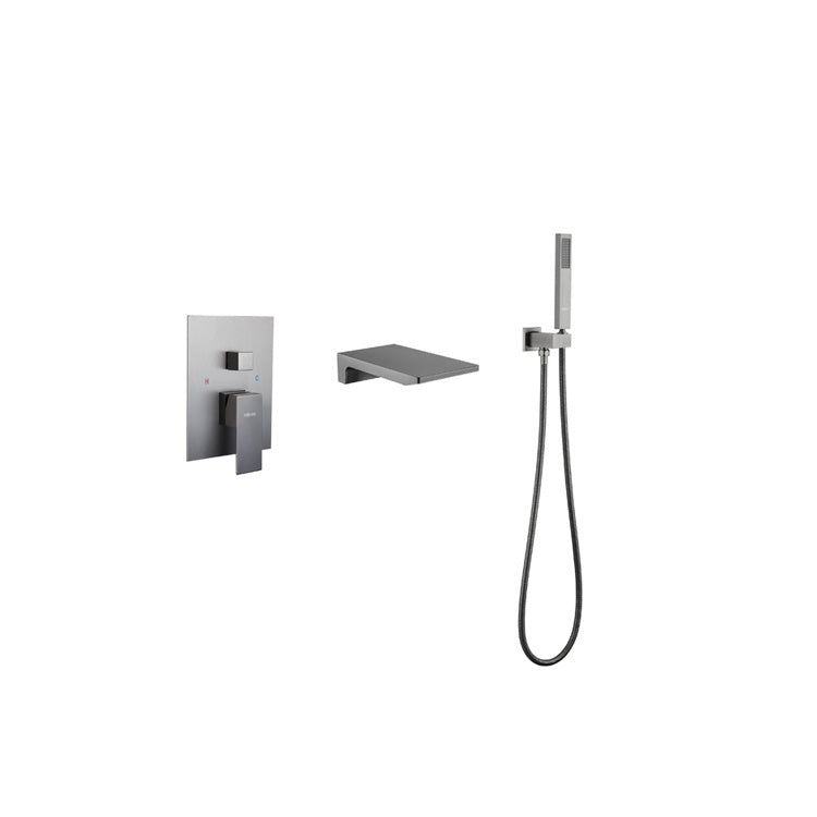 Modern Bathroom Faucet One Handle Copper Wall Mounted Bathtub Faucet Grey Square Rectangle Clearhalo 'Bathroom Remodel & Bathroom Fixtures' 'Bathtub Faucets' 'bathtub_faucets' 'Home Improvement' 'home_improvement' 'home_improvement_bathtub_faucets' 6248594