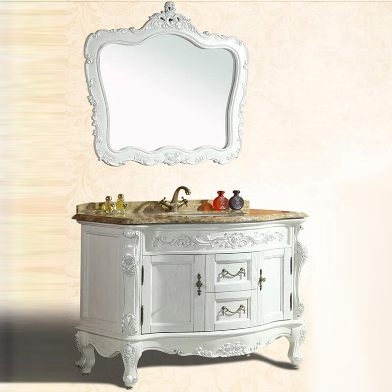Traditional Bathroom Sink Vanity Wood Cabinet and 2 Drawers Mirror Included Vanity Set Vanity & Faucet & Mirrors White Clearhalo 'Bathroom Remodel & Bathroom Fixtures' 'Bathroom Vanities' 'bathroom_vanities' 'Home Improvement' 'home_improvement' 'home_improvement_bathroom_vanities' 6249181