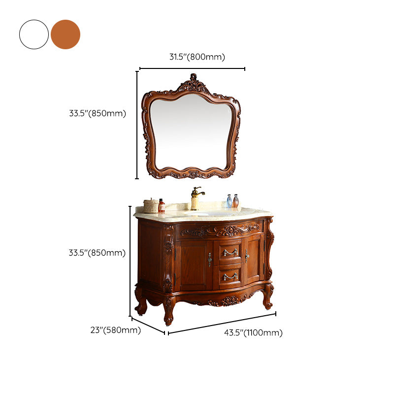 Tocador para lavabo de baño tradicional, mueble de madera y 2 cajones,  espejo incluido, juego de tocador - Clearhalo