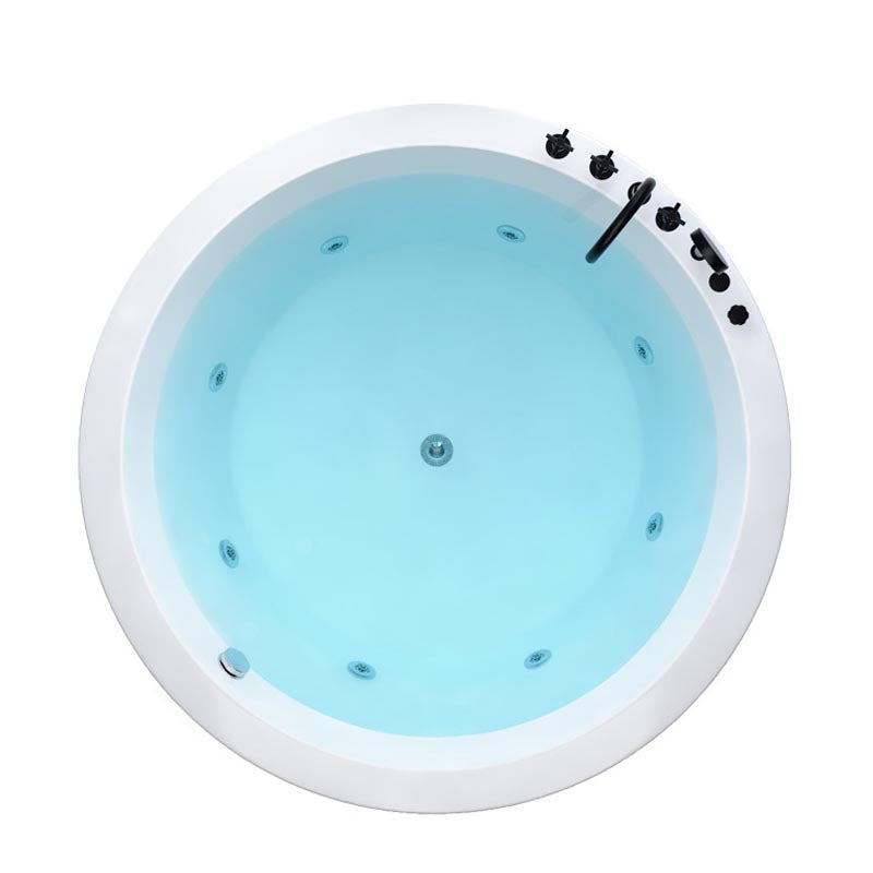 Modern Round Drop-in Bath Tub Acrylic Soaking Bathtub in White Massage Tub with Black 5-Piece Set Clearhalo 'Bathroom Remodel & Bathroom Fixtures' 'Bathtubs' 'Home Improvement' 'home_improvement' 'home_improvement_bathtubs' 'Showers & Bathtubs' 6250351
