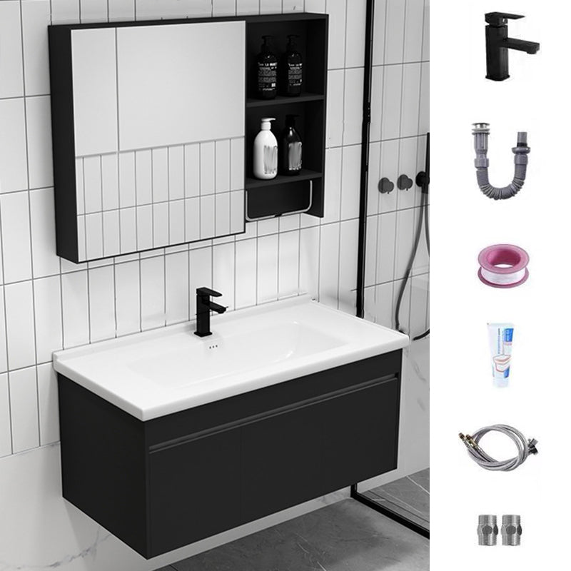 Contemporary Black Bath Vanity Metal Open Console with Sink Set Vanity & Faucet & Mirror Cabinet 39"L x 16"W x 18"H Clearhalo 'Bathroom Remodel & Bathroom Fixtures' 'Bathroom Vanities' 'bathroom_vanities' 'Home Improvement' 'home_improvement' 'home_improvement_bathroom_vanities' 6273176