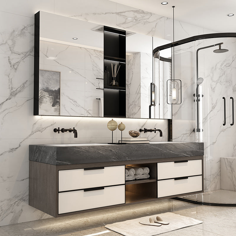 Modern Bathroom Sink Vanity Limestone Faucet and Mirror Open Console with Sink Set Vanity & Faucet & Mirror Cabinet Clearhalo 'Bathroom Remodel & Bathroom Fixtures' 'Bathroom Vanities' 'bathroom_vanities' 'Home Improvement' 'home_improvement' 'home_improvement_bathroom_vanities' 6273240