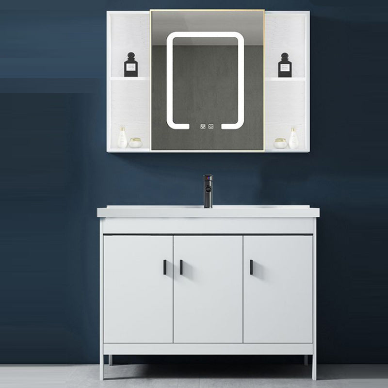 Modern Sink Vanity Wood with Mirror Faucet and Standalone Cabinet Sink Floor Cabinet Vanity & Faucet & Mirror Cabinet 39.8"L x 18.9"W x 31.9"H Smart Control Included Clearhalo 'Bathroom Remodel & Bathroom Fixtures' 'Bathroom Vanities' 'bathroom_vanities' 'Home Improvement' 'home_improvement' 'home_improvement_bathroom_vanities' 6286512