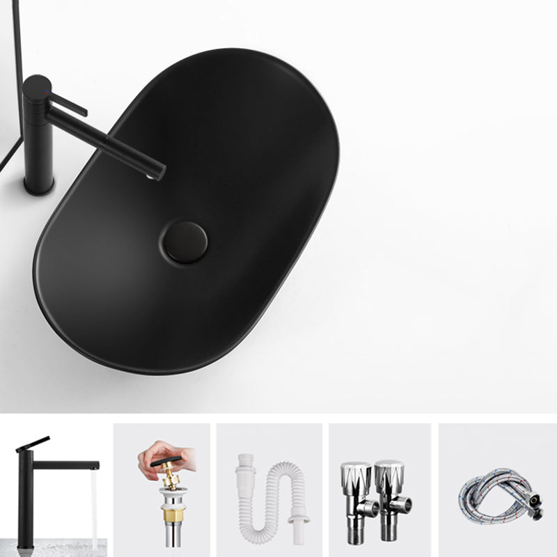 Modern Bathroom Sink Pop-Up Drain Porcelain Oval-Shape Vessel Bathroom Sink Black Sink with Faucet Clearhalo 'Bathroom Remodel & Bathroom Fixtures' 'Bathroom Sinks & Faucet Components' 'Bathroom Sinks' 'bathroom_sink' 'Home Improvement' 'home_improvement' 'home_improvement_bathroom_sink' 6311862