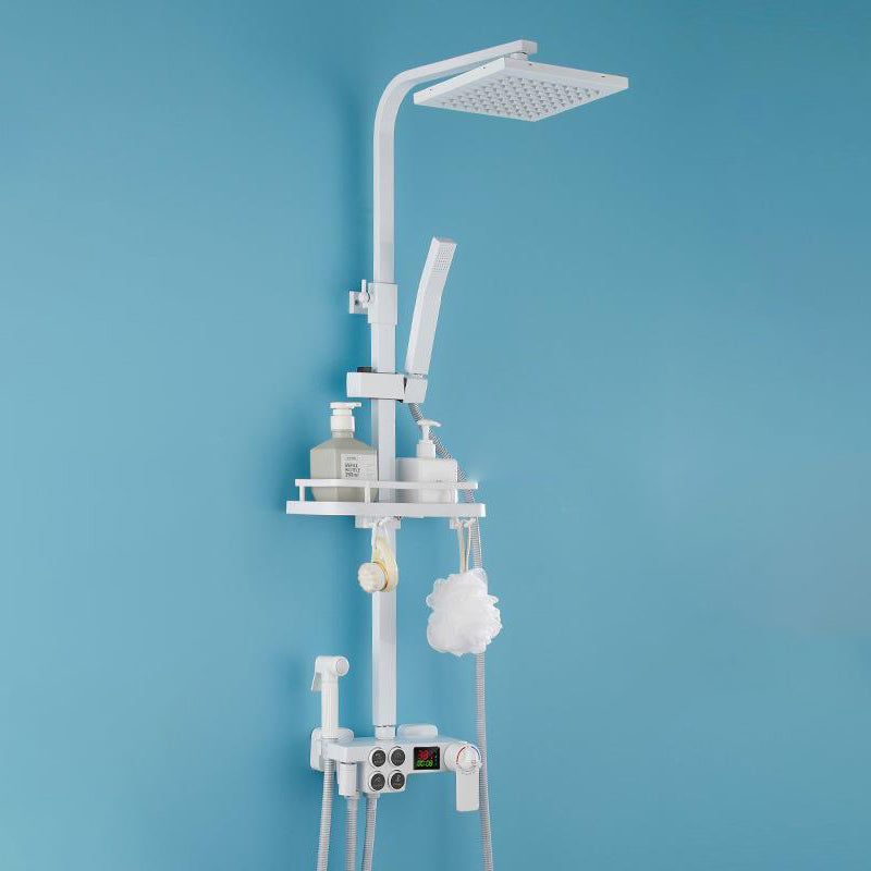 Modern Shower System Wall Mounted Rectangle Shower System with Hand Shower Textured White Thermostatic Clearhalo 'Bathroom Remodel & Bathroom Fixtures' 'Home Improvement' 'home_improvement' 'home_improvement_shower_faucets' 'Shower Faucets & Systems' 'shower_faucets' 'Showers & Bathtubs Plumbing' 'Showers & Bathtubs' 6328457