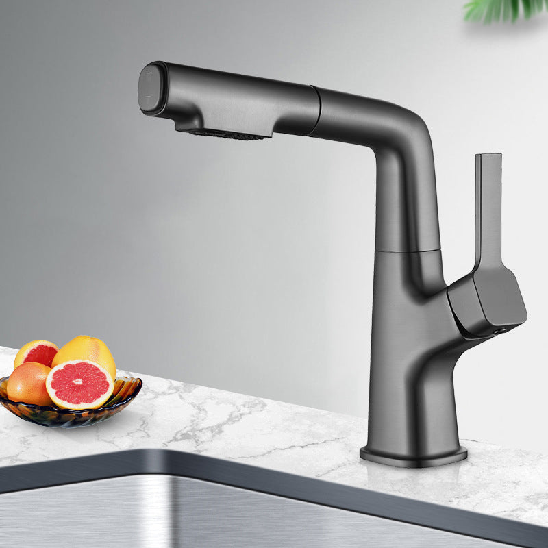 Modern Style Retractable Faucet Copper Single Handle Faucet for Kitchen Silver Gray Clearhalo 'Home Improvement' 'home_improvement' 'home_improvement_kitchen_faucets' 'Kitchen Faucets' 'Kitchen Remodel & Kitchen Fixtures' 'Kitchen Sinks & Faucet Components' 'kitchen_faucets' 6333295