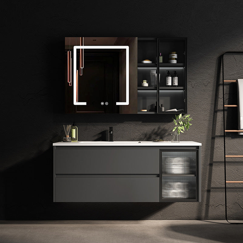 Luxurious Bathroom Vanity Wall-Mounted Sink Floor Cabinet in Black Vanity & Faucet & Mirror Cabinet Clearhalo 'Bathroom Remodel & Bathroom Fixtures' 'Bathroom Vanities' 'bathroom_vanities' 'Home Improvement' 'home_improvement' 'home_improvement_bathroom_vanities' 6333712