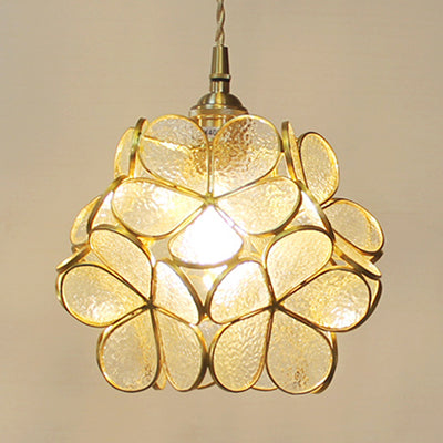 1 Light Flower Hanging Ceiling Light Tiffany Style Blue/Clear/Pink Stainless Glass Suspension Pendant Light Clearhalo 'Ceiling Lights' 'Chandeliers' 'Industrial' 'Middle Century Pendants' 'Pendant Lights' 'Pendants' 'Tiffany close to ceiling' 'Tiffany Pendants' 'Tiffany' Lighting' 63615