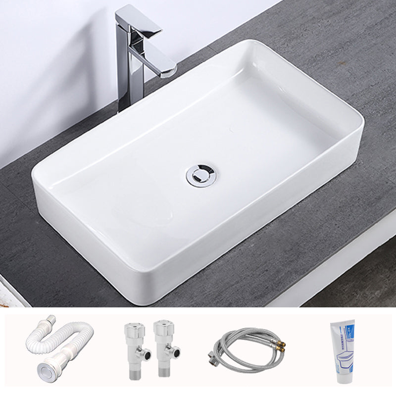 Modern Bathroom Sink Single Faucet Hole Porcelain Rectangular Vessel Bathroom Sink 24"L x 14"W x 4"H Sink with Faucet Clearhalo 'Bathroom Remodel & Bathroom Fixtures' 'Bathroom Sinks & Faucet Components' 'Bathroom Sinks' 'bathroom_sink' 'Home Improvement' 'home_improvement' 'home_improvement_bathroom_sink' 6365941