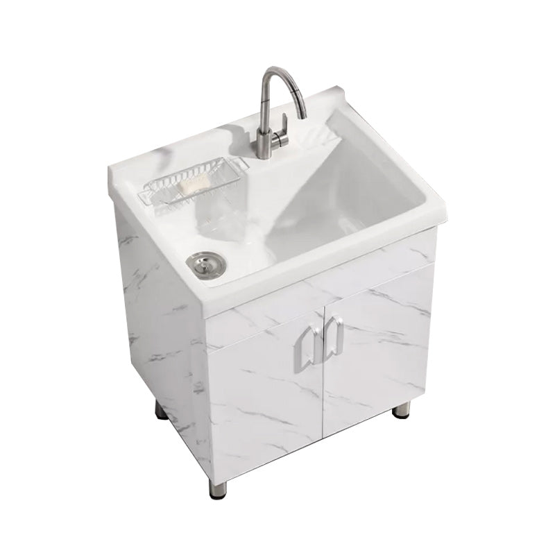 Solid Bath Vanity Set Ceramic Top Freestanding Single Sink Modern Bathroom Vanity Vanity & Faucet 28"L x 21"W x 35"H White Clearhalo 'Bathroom Remodel & Bathroom Fixtures' 'Bathroom Vanities' 'bathroom_vanities' 'Home Improvement' 'home_improvement' 'home_improvement_bathroom_vanities' 6380673