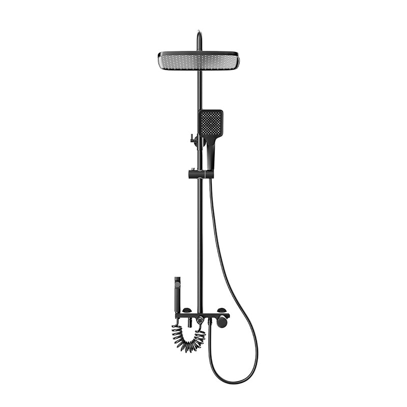 Modern Shower System Rectangle Handle Knob Wall Mounted Copper Shower System Gun Grey Digital Display Included Clearhalo 'Bathroom Remodel & Bathroom Fixtures' 'Home Improvement' 'home_improvement' 'home_improvement_shower_faucets' 'Shower Faucets & Systems' 'shower_faucets' 'Showers & Bathtubs Plumbing' 'Showers & Bathtubs' 6381302