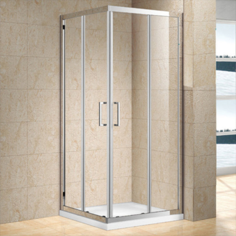 Double Sliding Shower Kit Semi-Frameless Corner Tempered Glass Shower Kit 47.2"L x 47.2"W x 74.8"H Clearhalo 'Bathroom Remodel & Bathroom Fixtures' 'Home Improvement' 'home_improvement' 'home_improvement_shower_stalls_enclosures' 'Shower Stalls & Enclosures' 'shower_stalls_enclosures' 'Showers & Bathtubs' 6387962