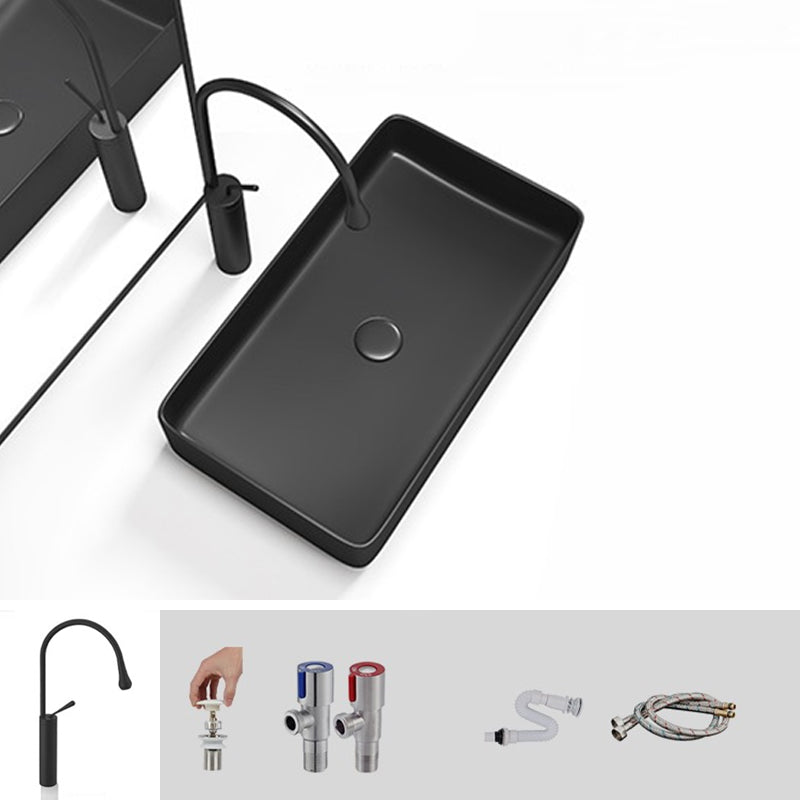 Contemporary Bathroom Sink Porcelain Rectangular Vessel Bathroom Sink Black Sink with Faucet Clearhalo 'Bathroom Remodel & Bathroom Fixtures' 'Bathroom Sinks & Faucet Components' 'Bathroom Sinks' 'bathroom_sink' 'Home Improvement' 'home_improvement' 'home_improvement_bathroom_sink' 6399765